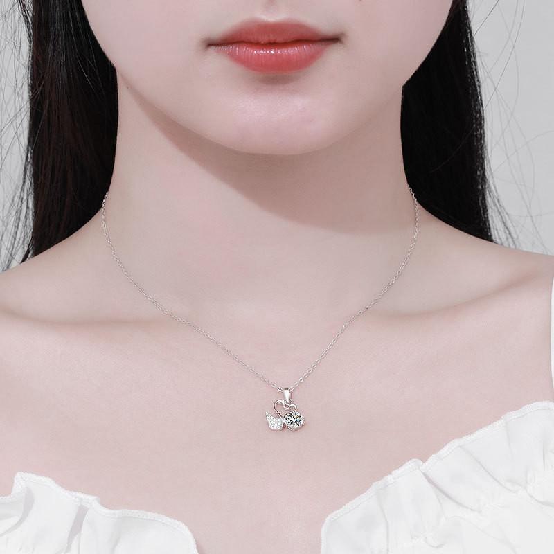 Подарок на День святого Валентина, 1 карат, муассанит, ожерелье из лебедя, бриллиантовый кулон, белое золото 14 карат, стерлинговое серебро, свадебное обручальное ожерелье