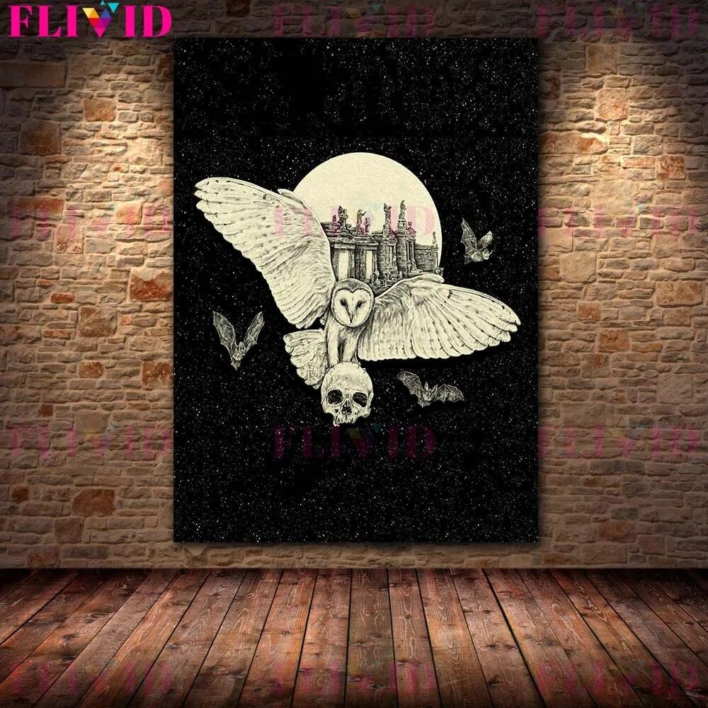 Вороны, летучие мыши, совы, волки, мыши Волшебное существо Черно-белая настенная живопись на холсте Готическая живопись с животными Плакат с принтом Домашний декор без рамки