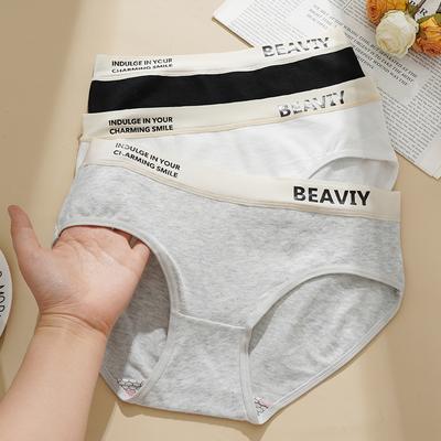 Трусики с буквенным принтом для женщин, студенческие, со средней талией, осенние и зимние, простые спортивные трусы