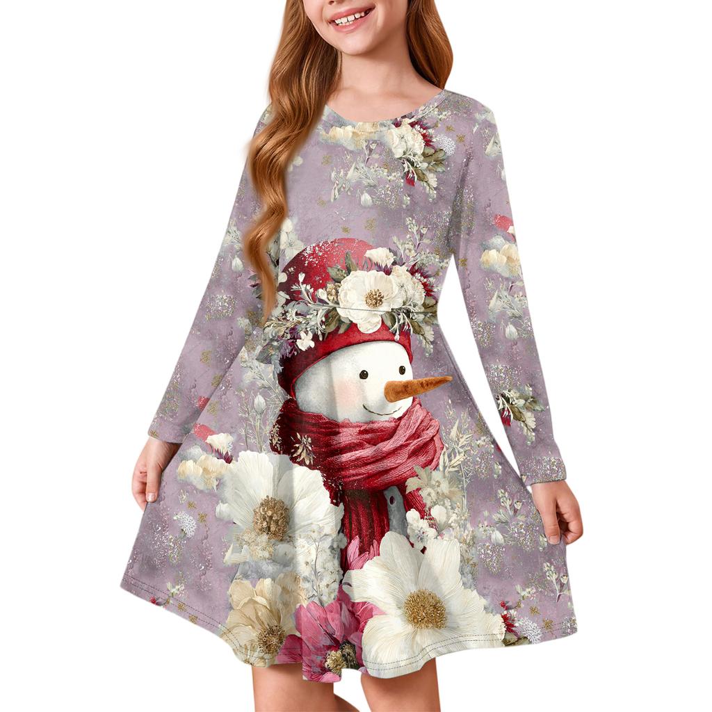 Girls' Princess Dress - Long Sleeve A-Line T-Shirt Dress Christmas Day