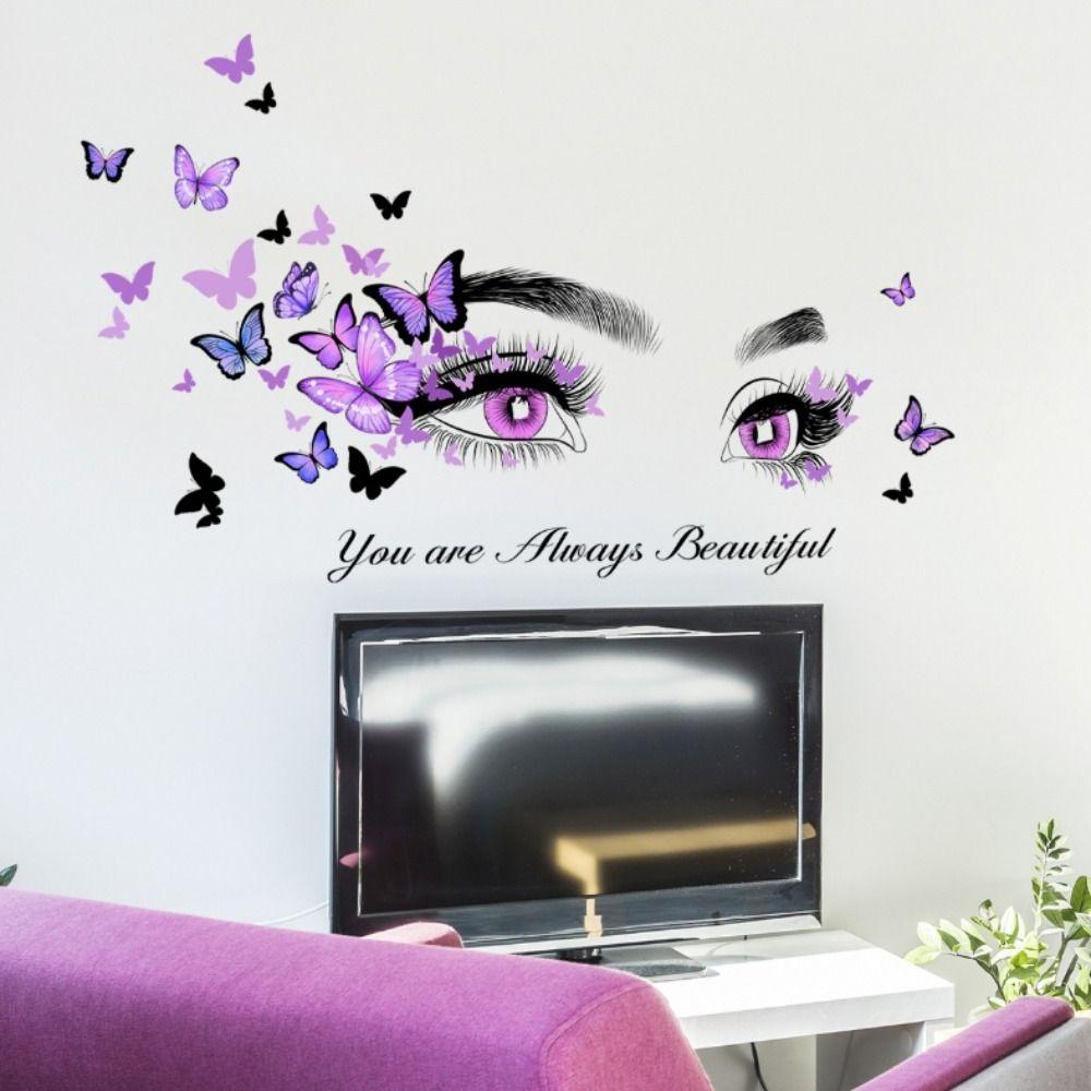Vinyl Wall Stickers PVC Flying Butterfly DIY Wall Art Mural Eyelash Eyes  Living Room Decoration