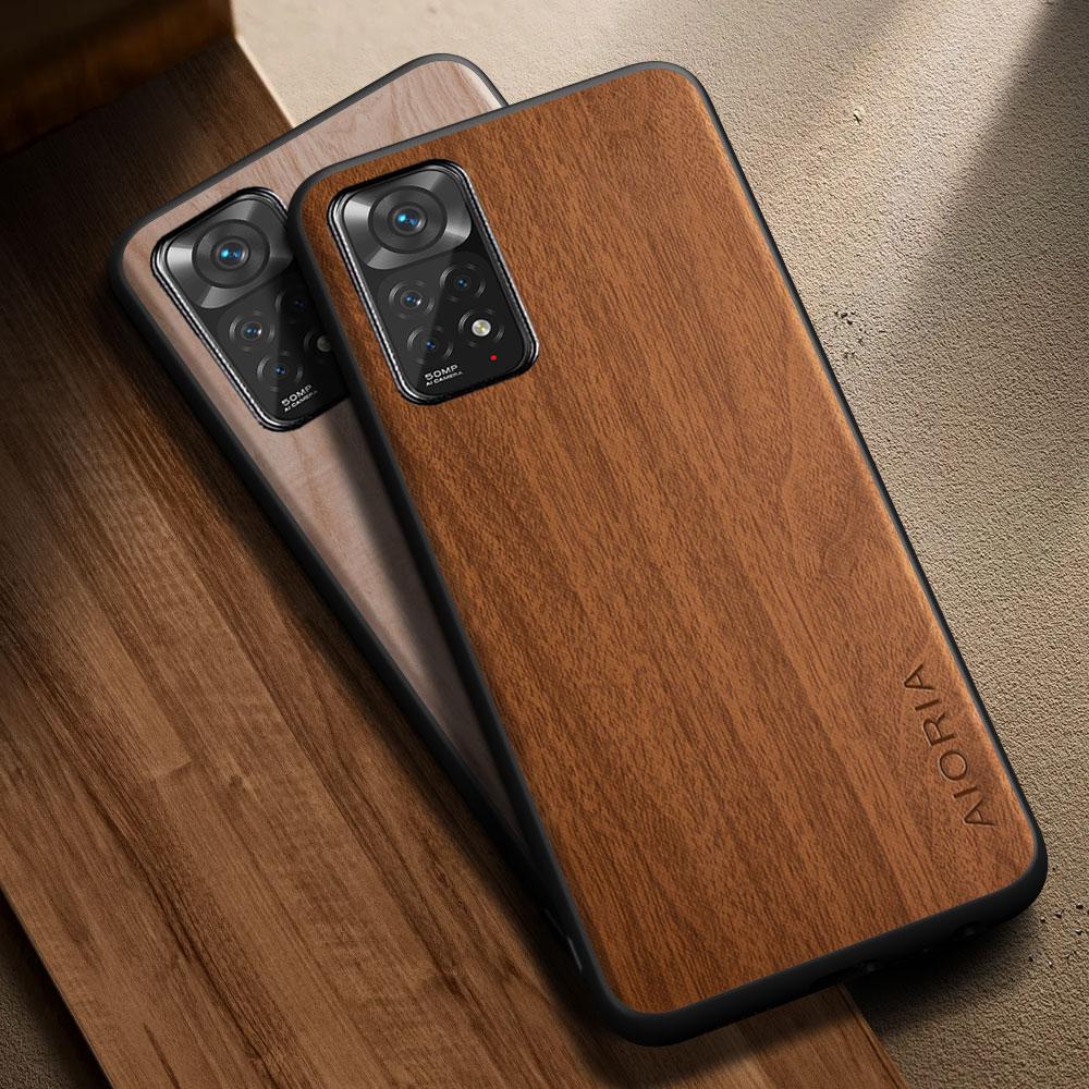 for Xiaomi Redmi Note 11 10 Pro Plus Max 11S 10S Case capa funda simple stylish wooden pattern pu leather phone cover coque