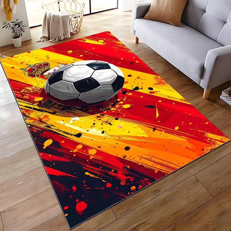 Soccer Ball with Crown on Vibrant Red-Yellow Background Non-slip rug suitable for living room and bedroom sofas.