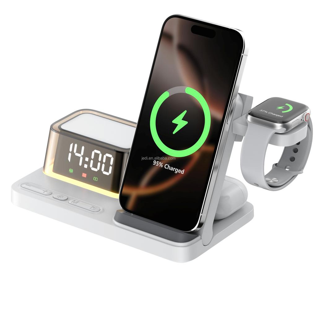 JEDI Folding2026 3 in 1 Wireless Charger Station with Alarm Clock & Ambient Light