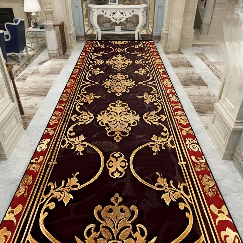 European Style Luxury Long Corridor Carpet Red Carpet Non-slip Stair Floor Mat Customizable Wedding Hall Passageway Corridor Rug