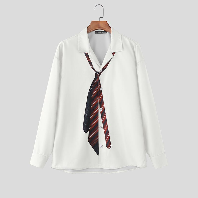 INCERUN Мужские рубашки оверсайз с лацканами, длинным рукавом, полосатым принтом, на пуговицах, повседневные