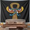 Ankh Eye of Horus Wings Tapestry Wall Hanging Egyptian Hieroglyph Gold Decor for Bedroom Living Room Meditation Gift