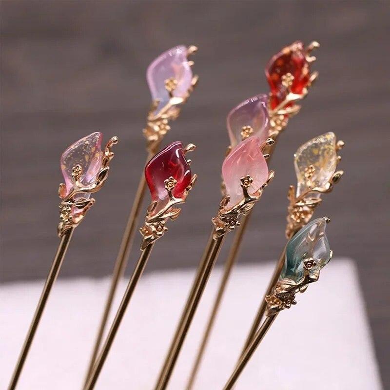 Chinese Style Vintage Hair Chopsticks Hairpins Women Elegant Hair Stick Korean Metal Glaze Woman Hair Clip Accessories Jewelry