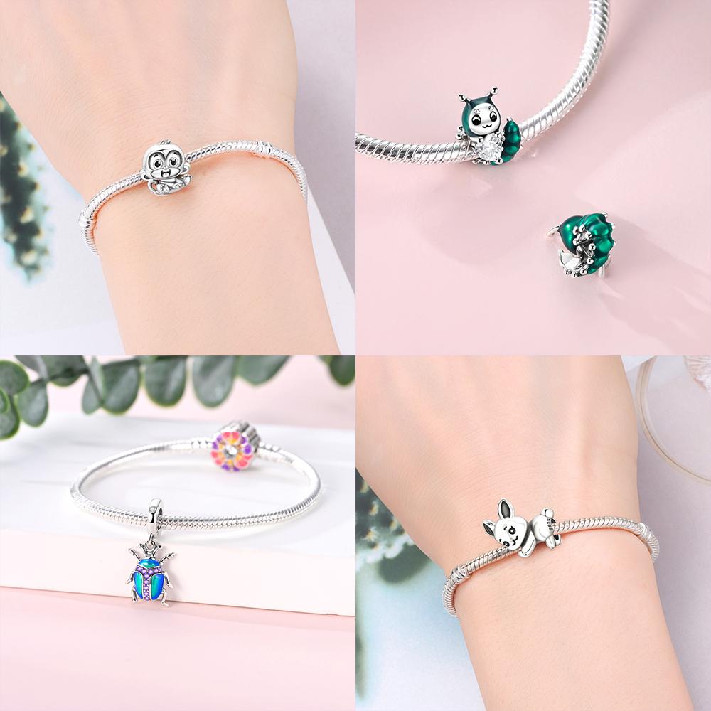 Heart Zircon Beetle Pendant Monkey Rabbit Beaded Original Copper Fit Bracelet Women Jewelry Diy Anniversary Fine Gift