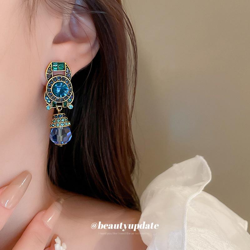 Винтажные средневековые клипсы для ушей с бриллиантами и искусственным хрусталем, круглые клипсы для козелка уха без проколов, французские ретро-серьги для женщин