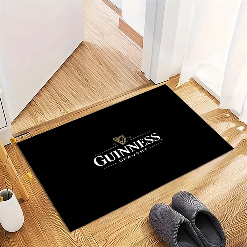 Guinness Draught Harp Logo Black Background Area Rug, Non Slip Soft Floor Mat Bar Home Decor Carpet