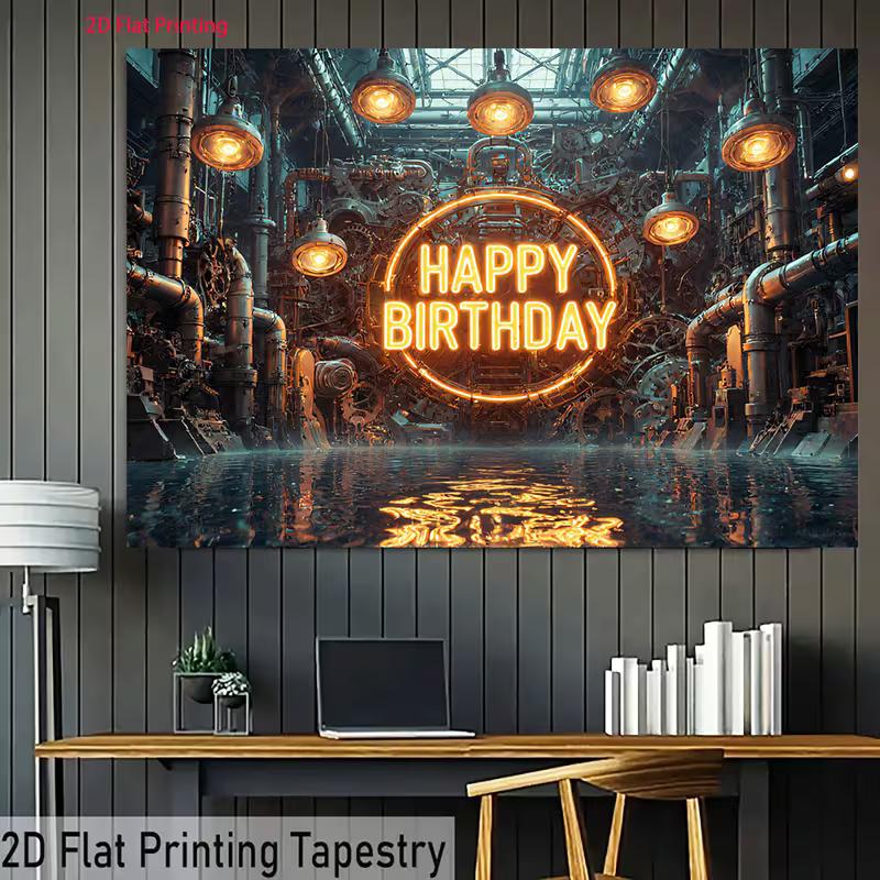 2D Steampunk Style Happy Birthday Backdrop with Water Reflection