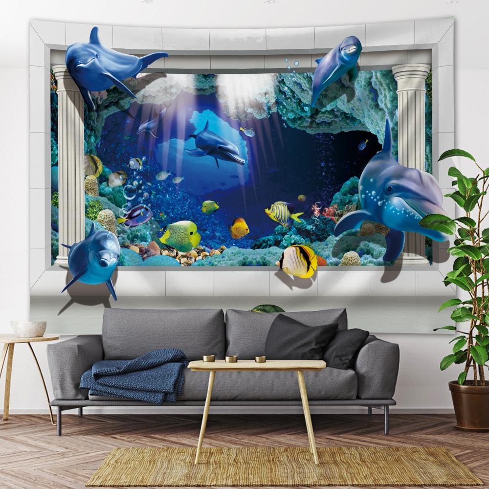 Окно дома арт-деко гобелен психоделическая сцена хиппи богемные украшения листы коврик для йоги украшение стены спальни