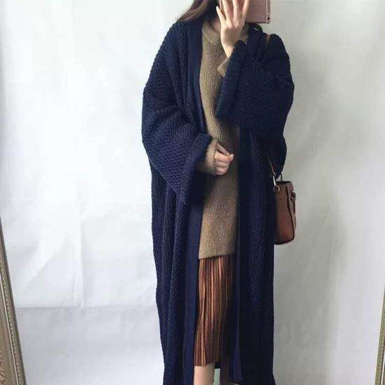 Весенне-осенний женский свободный длинный свитер, пальто с длинным рукавом, однотонный