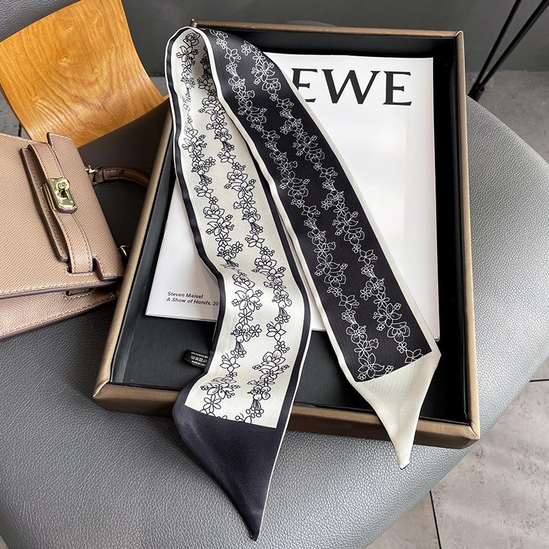 Женский длинный узкий шелковый шарф, повязка на голову, шейный галстук с принтом, роскошные брендовые аксессуары для волос, классные шарфы для девочек, лето 2021 г.