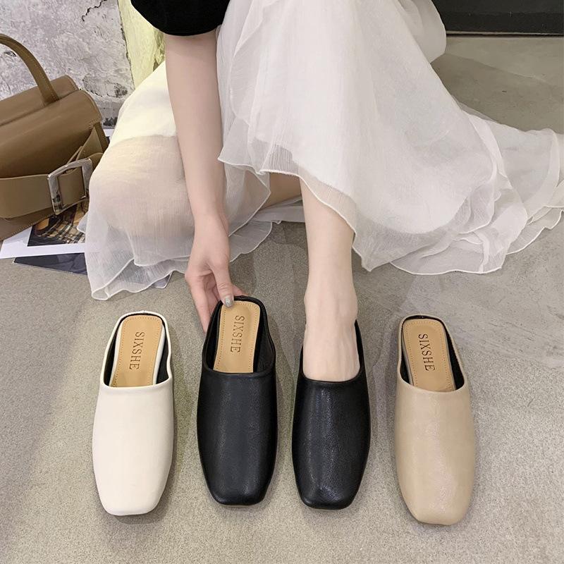 Женские полутапочки с сумкой на голове, новые минималистичные, популярные в интернете, универсальные, для улицы, без каблука, ленивые бабушкины тапочки