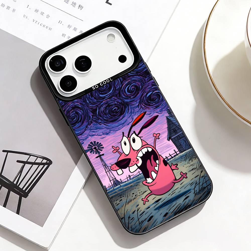 Чехол для телефона C-Courage the Cowardly D-Dog для iPhone 17, 16, 15, 14, 13, 12, 11 Plus, Pro Max Черная рамка Посеребренная крышка