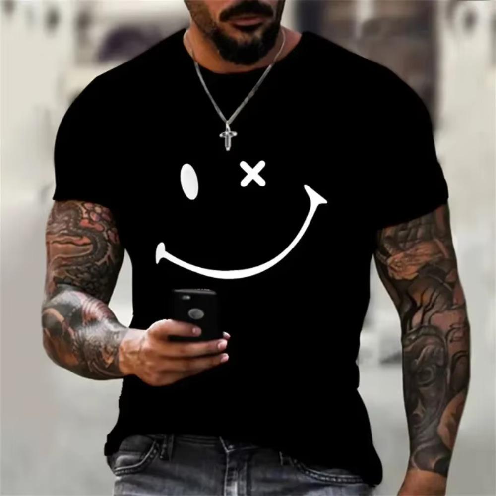 2024 Smiling Face Printed Pattern Men's T-shirt Cotton Summer Sportswear Short Sleeved Couple Fashion Creative Clothing T-shirt