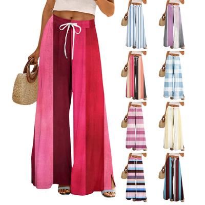 Женские брюки с принтом и широкими штанинами, с карманами, с высокой талией, на кулиске, свободные, повседневные