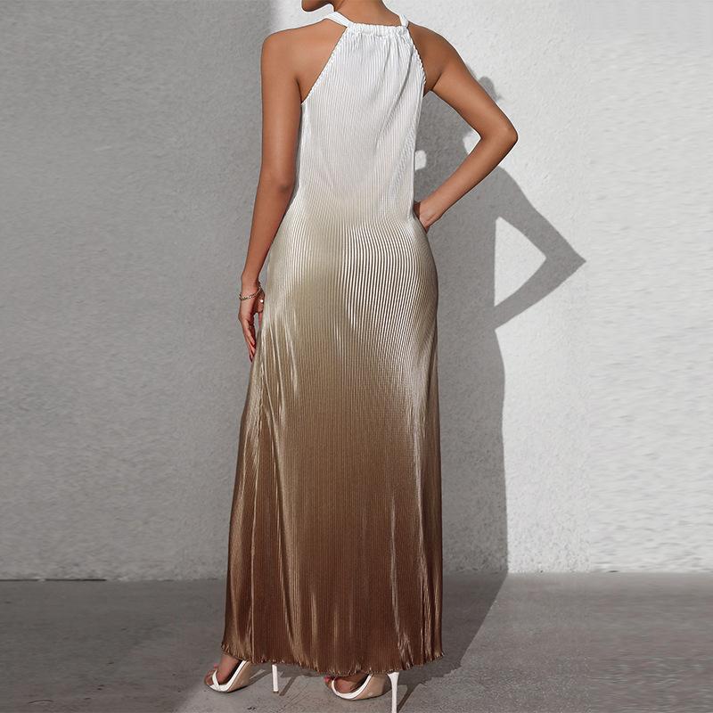 Весна и лето Женское новое сексуальное платье А-силуэта с открытой спиной и без рукавов с градиентом