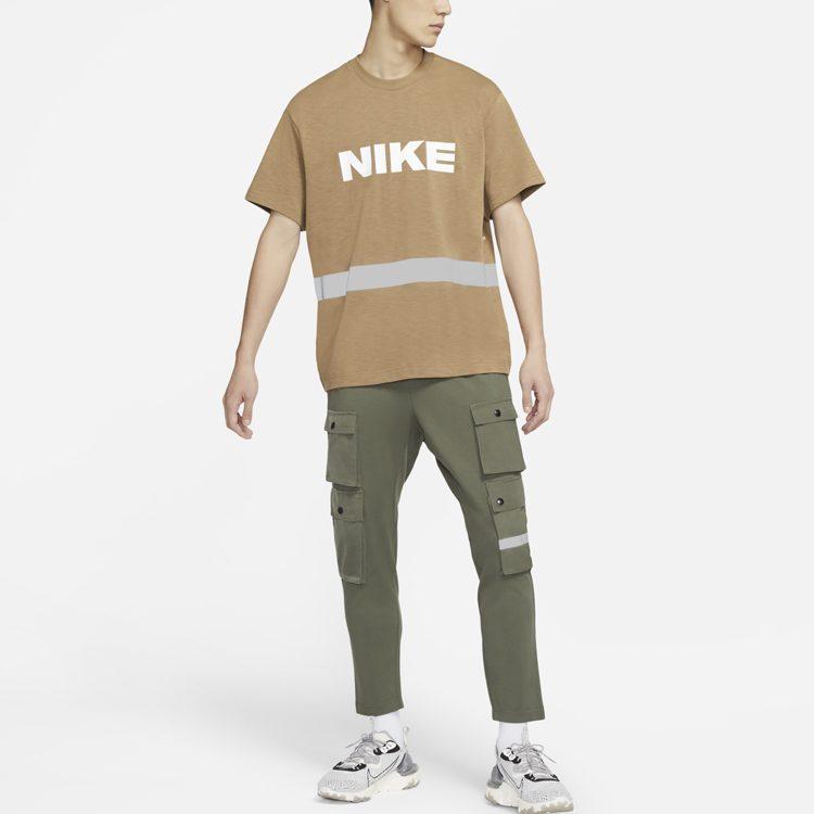 Nike Футболки мужские Цвет коричневый с водорослями Круглый вырез Умеренный прямой крой DB3605-303