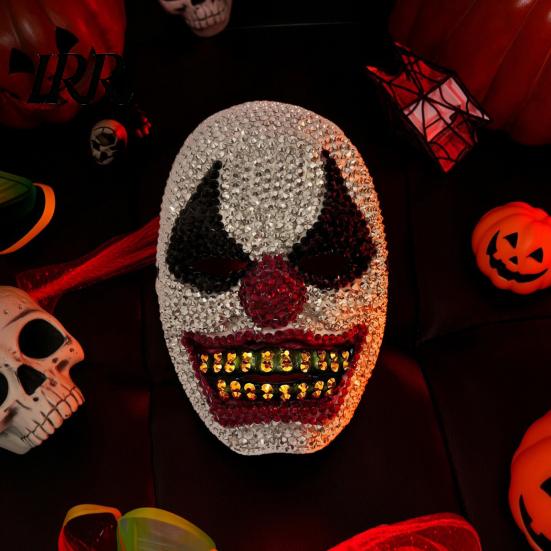 Sparkling Joker Mask Halloween Clown Rhinestone Mask, Creepy Full Face Masquerade Scary for Cosplay Costume Party