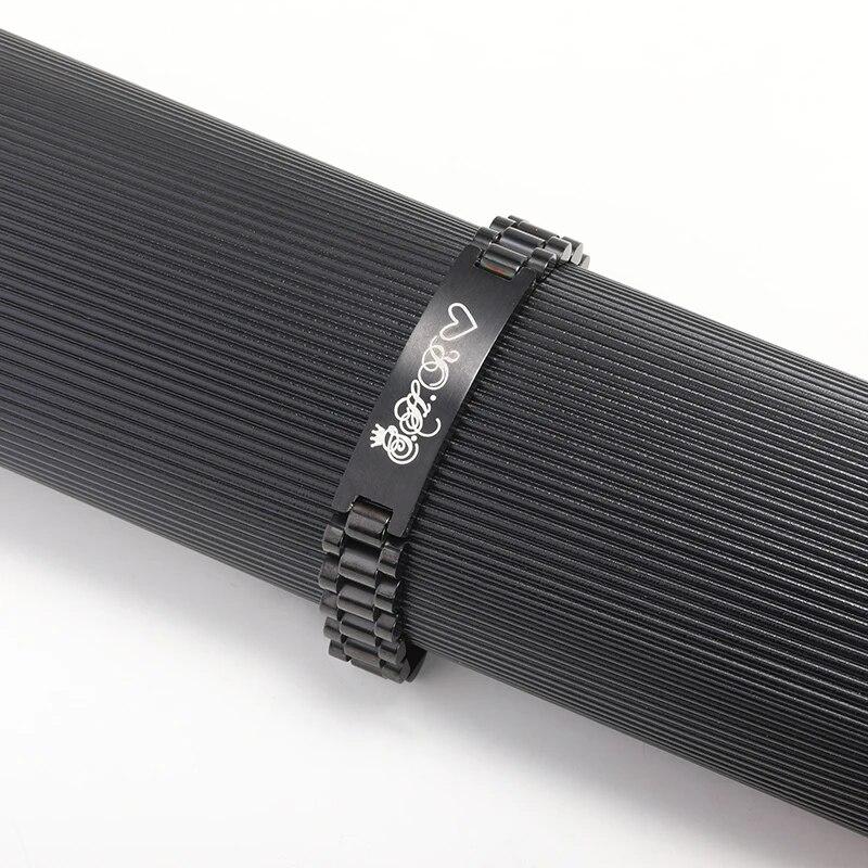 Женский браслет с именем по индивидуальному заказу из нержавеющей стали, черный цвет пистолета, титановый браслет, ювелирные изделия, подарок на день Святого Валентина