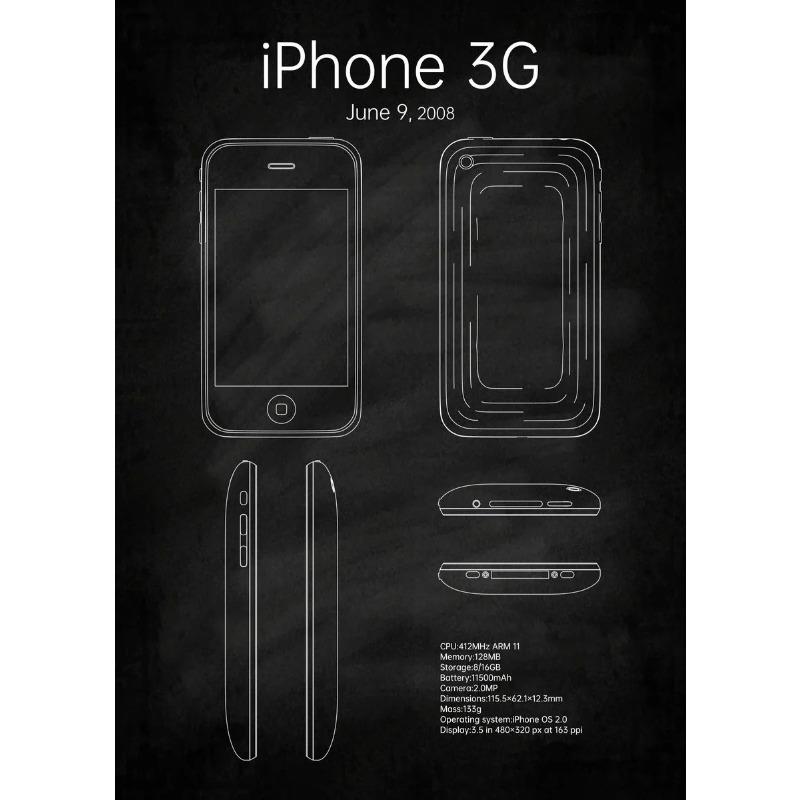 Постер-чертеж первого iPhone, печать на холсте, iPhone в 2007 году, чертеж, настенный декор, современный магазин связи, настенное искусство для дома