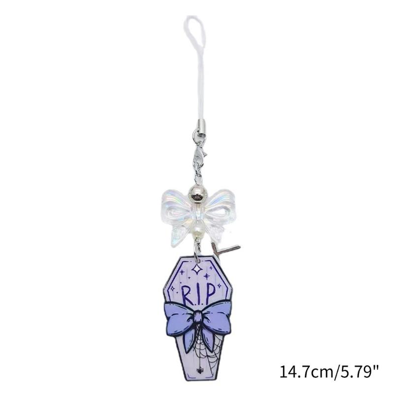 Bowknot Purple Coffin Hanging Pendant Sweet Phone Strap Bag Decoration Portable Hanging Lanyard Gift for Girls Women
