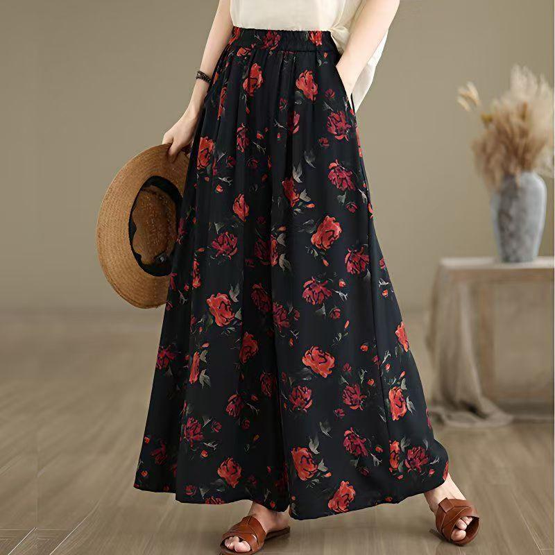 Women's Fashion Yamamoto Pants Thin Loose Printed Wide Leg Pants Skirt Summer