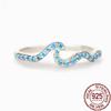 Authentic 925 Sterling Silver Simple Wedding Engagement Ring Geometric Blue Wave Finger Rings For Women Fine Jewelry