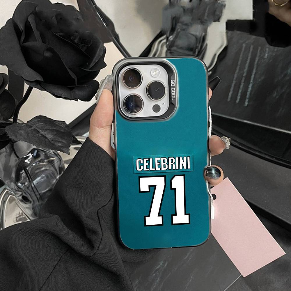 Чехол для телефона Sharks Macklin Celebrini для iPhone 16 17 15 14 12 13 Pro Max Черный цвет Ударопрочный чехол