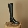 Krazing Pot Осенне-зимняя обувь из коровьей кожи на среднем каблуке, конные сапоги с острым носком, европейские, сохраняющие тепло, сапоги выше колена