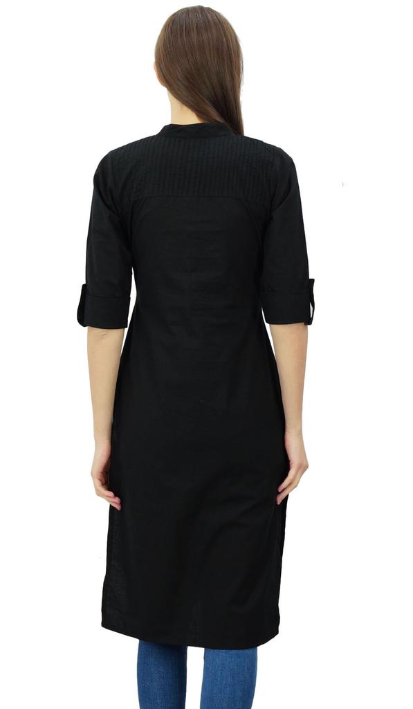 Phagun Cotton Plain Kurti Tunic Mandarin Collar Ethnic Casual Kurta Blouse