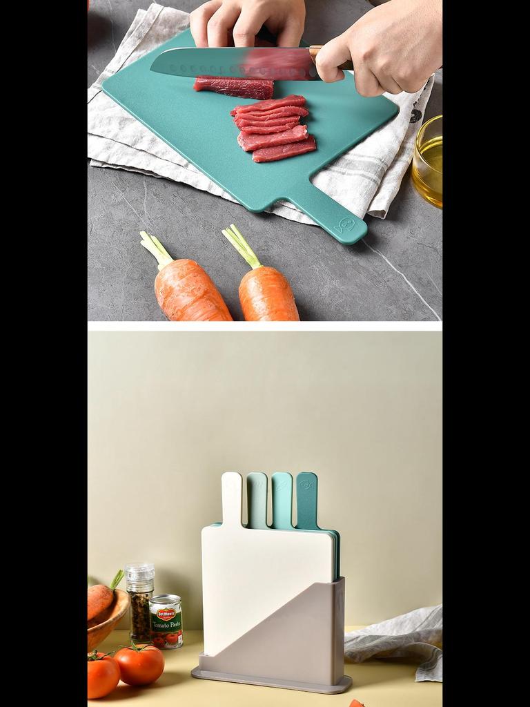 Набор из 4 разделочных досок с нескользящим покрытием и местом для хранения — безопасны для пищевых продуктов и имеют цветовую маркировку для легкой классификации