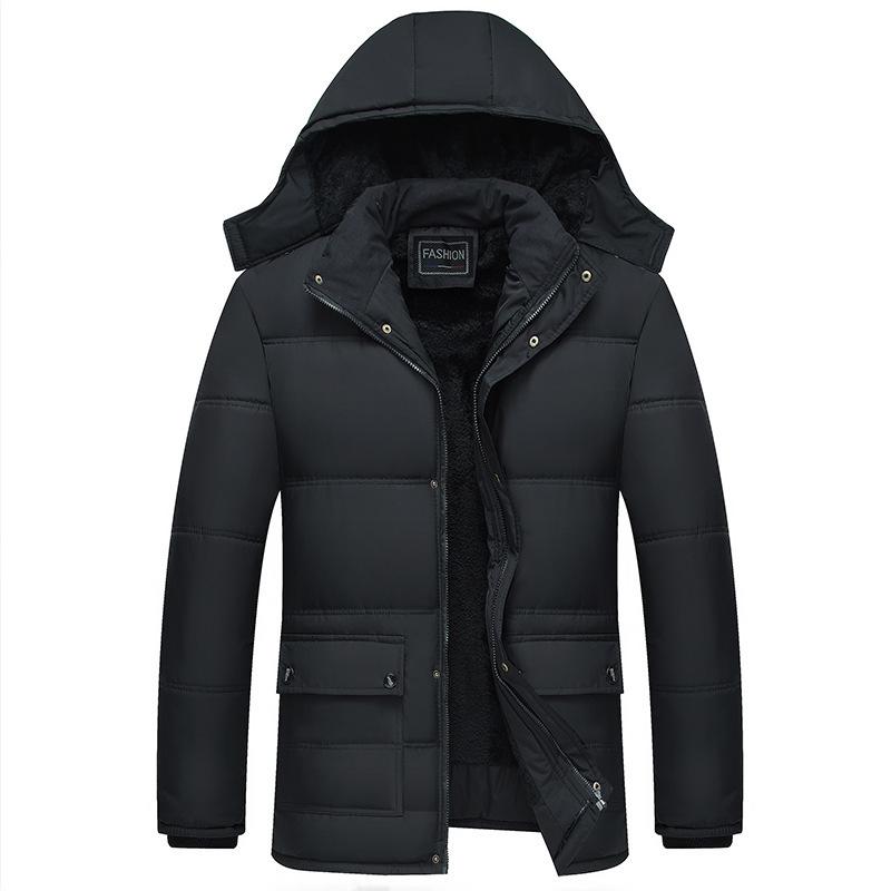 Men's Padded Jacket Warm Jacket Whole Piece Plus Velvet Thick Padded Jacket Large Size