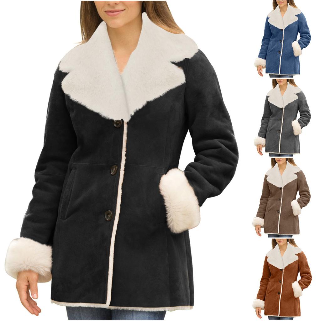 Women's Loose Casual Solid Color Lapel Long Sleeved Plus Velvet Jacket Fashionable Jacket