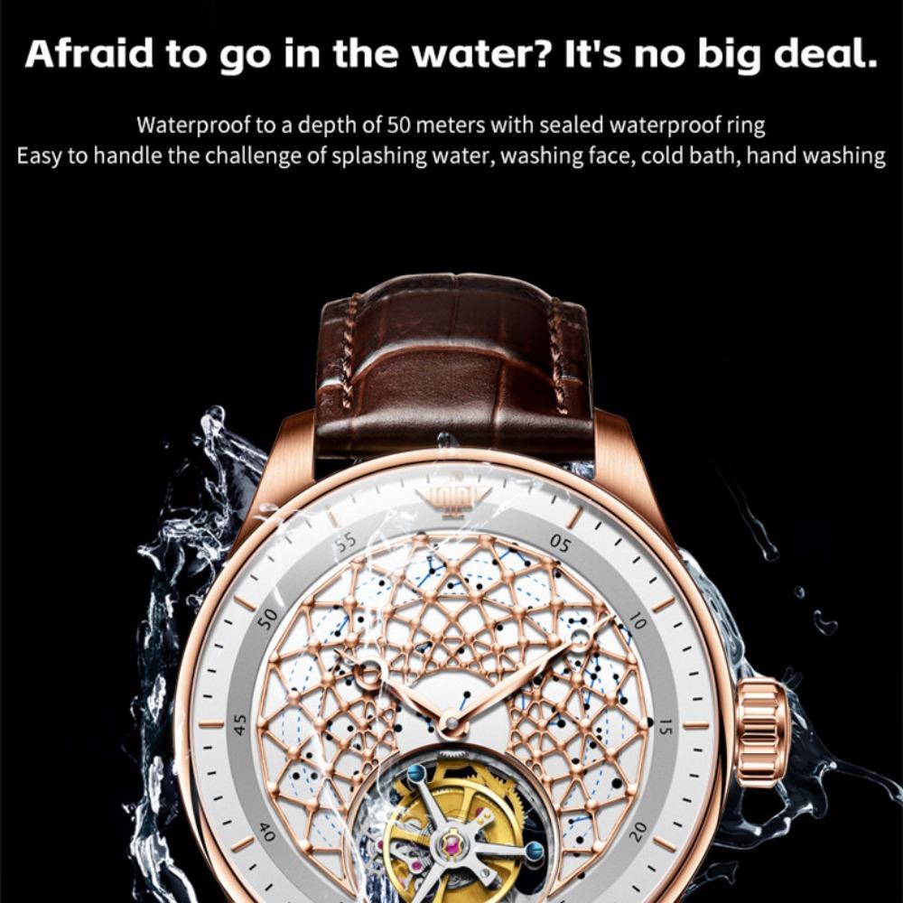 OUPINKE Новые мужские часы для бизнеса и отдыха, механические часы с турбийоном, полые водонепроницаемые мужские часы
