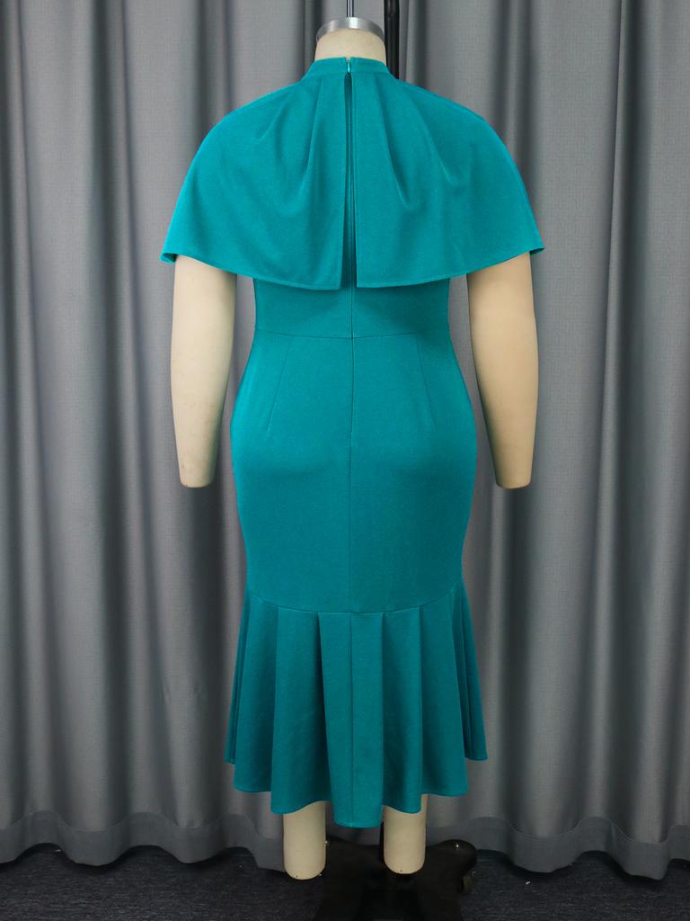 AOMEI Elegant Women Midi Dresses O Neck Beaded Cape Sleeve Bodycon Fishtail Dress for Ladies