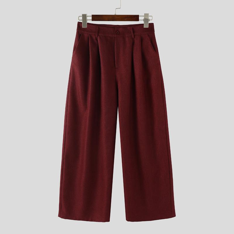 INCERUN Осенние мужские брюки с молнией на талии, повседневные, мешковатые, с широкими штанинами, длинные