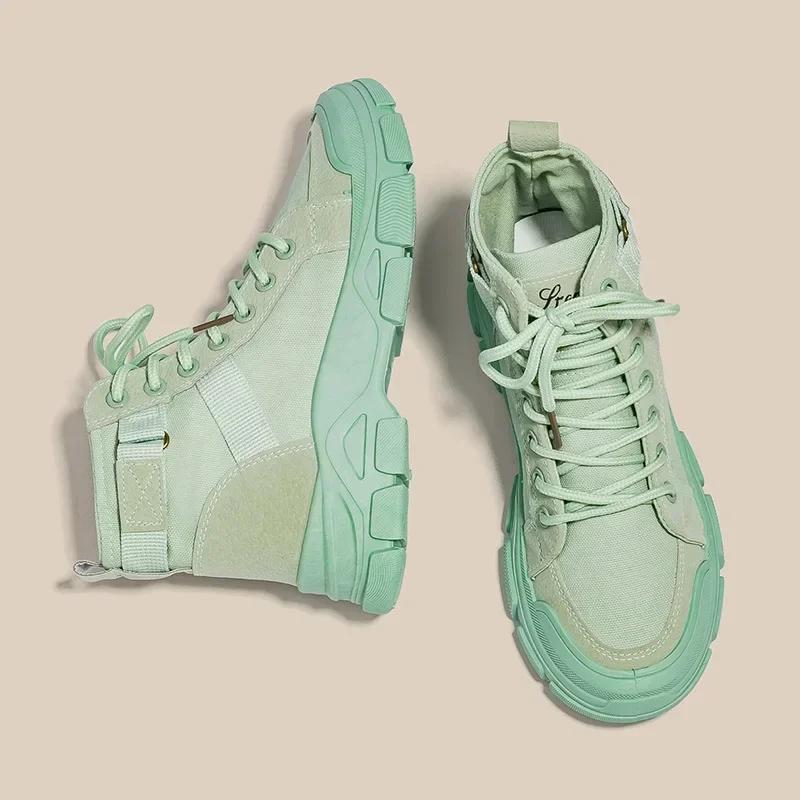 Модные новые женские ботинки в британском стиле женские ботильоны на шнуровке на платформе мотоциклетные ботинки дизайнерские модные высокие женские парусиновые туфли