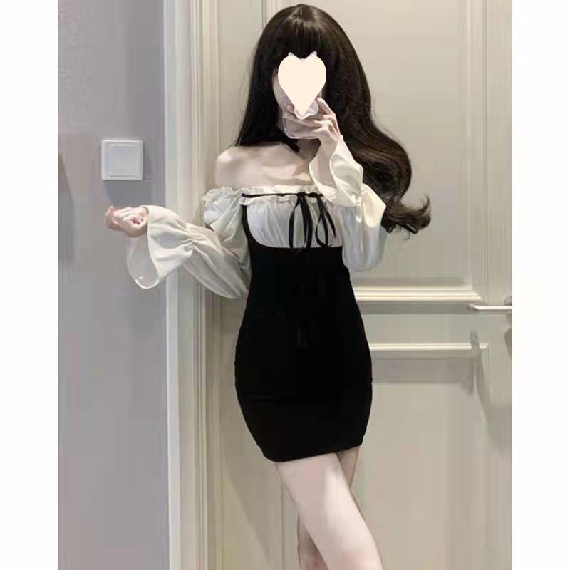 «Шикарное платье-двойка с длинными рукавами во французском стиле — утягивающая талия и короткая юбка на бедрах»