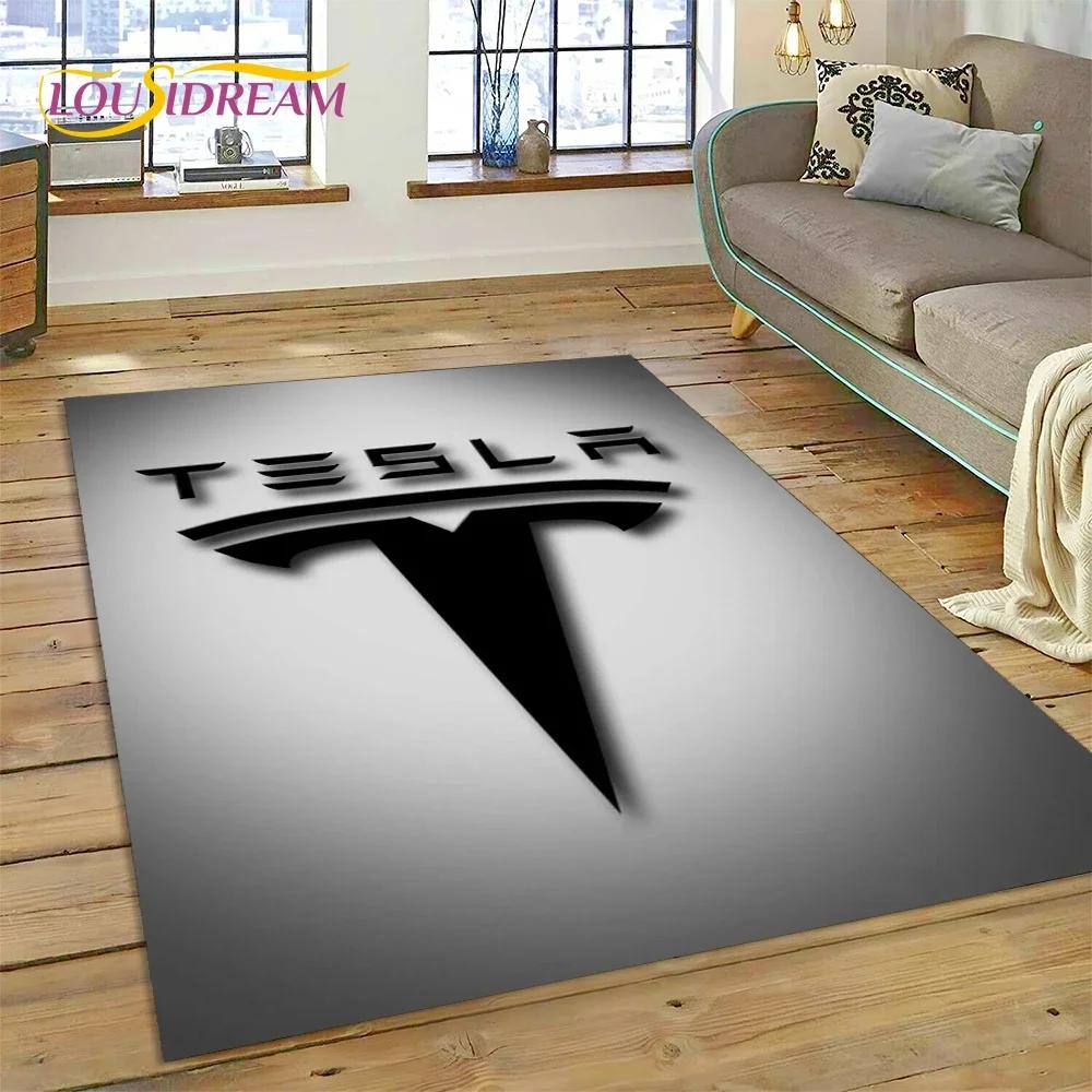 3D Печать Ковер с Логотипом Автомобиля Tesla для Спальни Гостиной Домашнего Дивана Декор, Игровой Большой Декоративный Коврик для Пола, Нескользящий