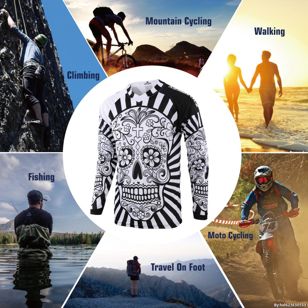 KEMALOCE Мужской MTB Джерси с длинным рукавом, быстросохнущий спортивный трикотаж для мотокросса, белый череп, велосипед BMX