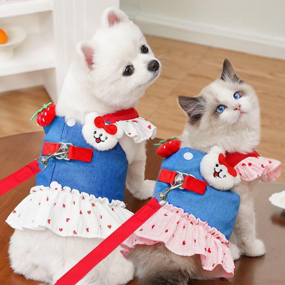 Chest Back Pet Dog Dog Cat Clothes Teddy Bigbear Dou Corgi Schnauzer Medium and Small Dog Lead Spring Dress