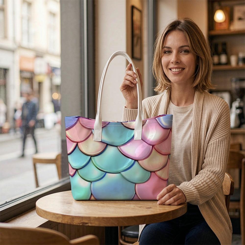 Women Gradient Mermaid Scale Tote Bag Large Capacity Fashion Daily Casual Shopping Shoulder Bag for Ladies