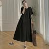 2025 Summer Plus Size Dress Women Casual Vintage Dress Basic Loose Black O-Neck Long Dress Cotton