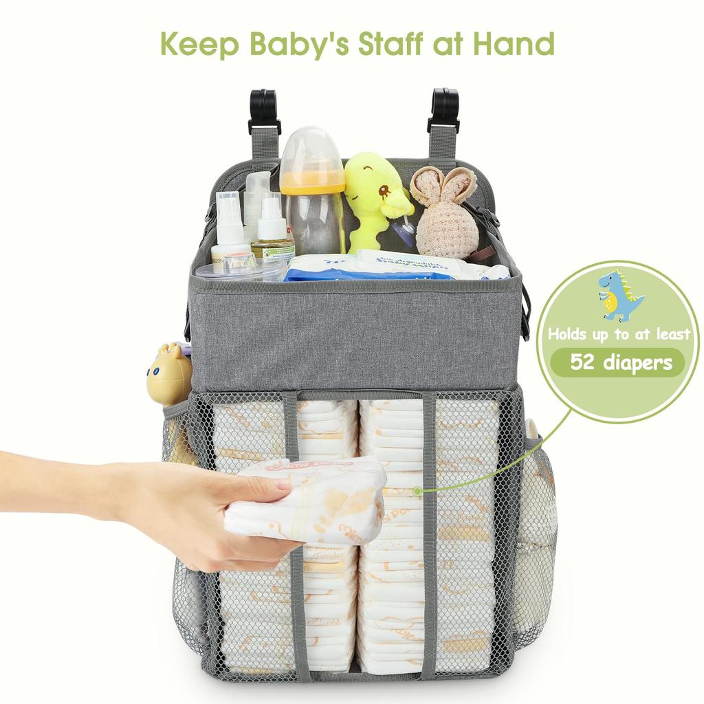 Maliton Changing Table Diaper Organizer - Baby Hanging Diaper Stacker Nursery Caddy Organizer for Cribs Playard Baby Essentials Storage - Hold 52+