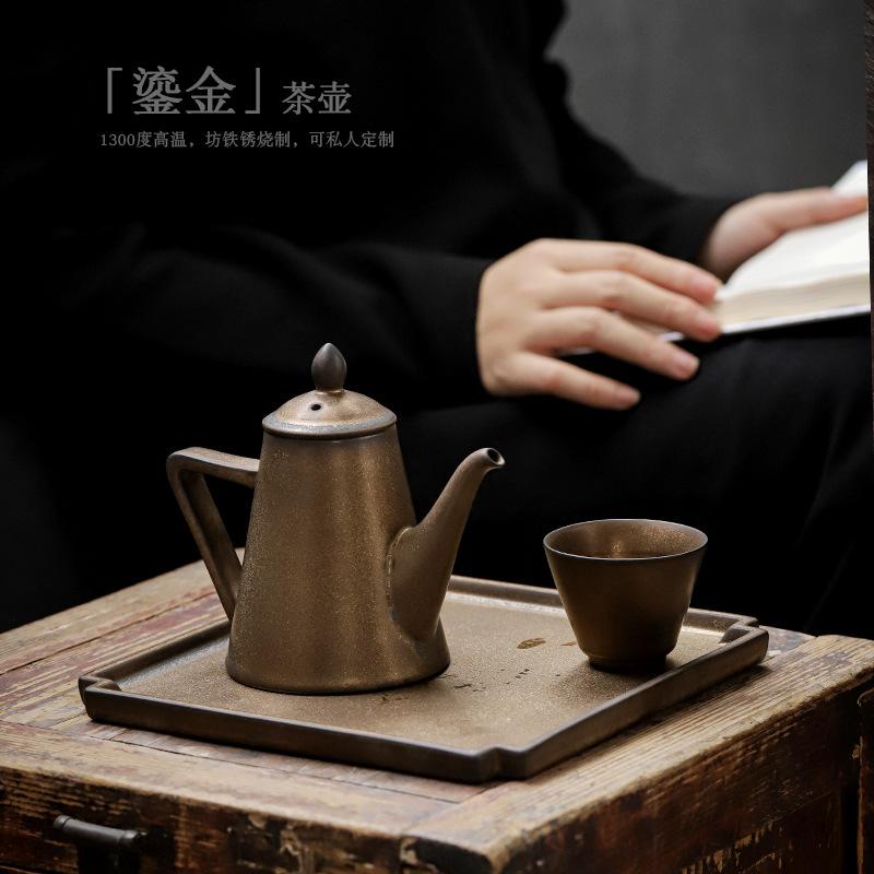 Китайский антикварный большой керамический чайник для заваривания, старинный позолоченный чайный сервиз в стиле кунг-фу, одинарный чайник, старый чайник