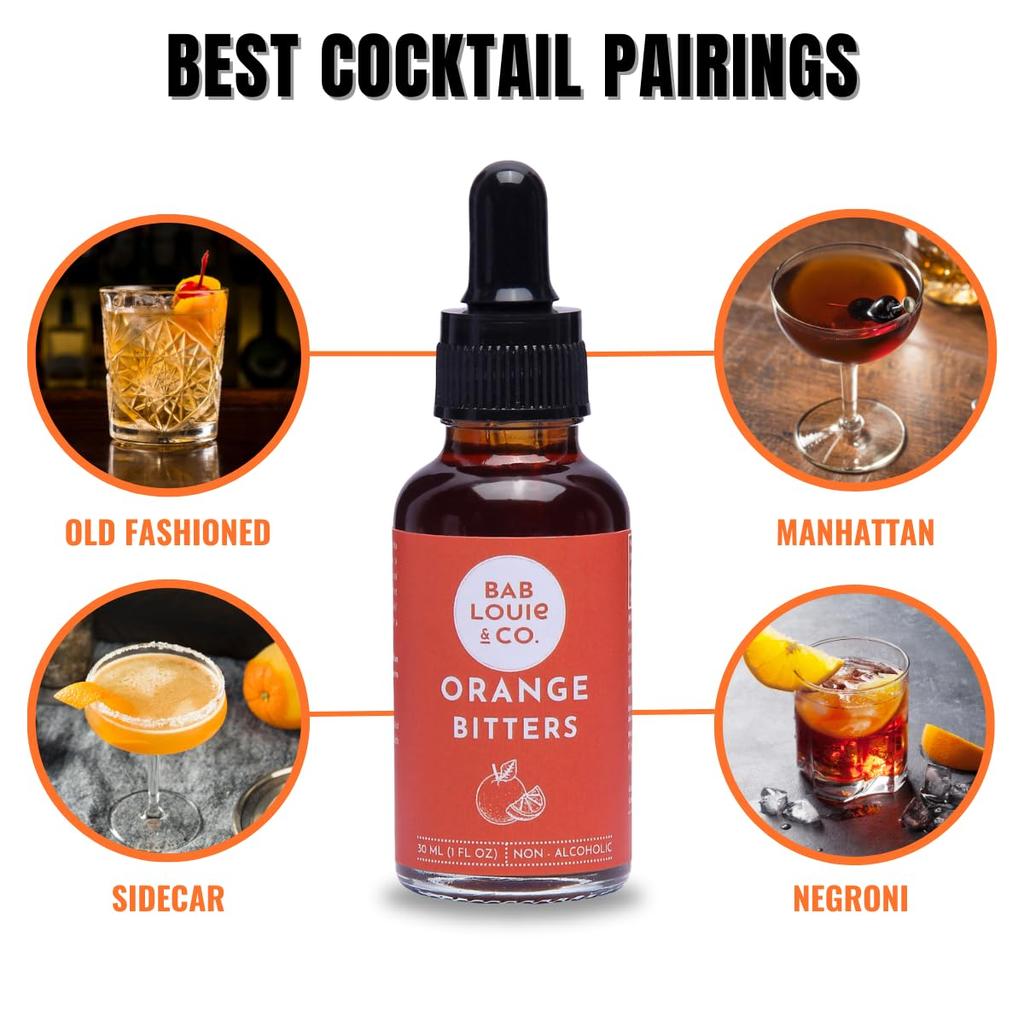 Bab Louie & Co. Orange Bitters for Cocktails, India's First Non-Alcoholic Award Winning Bitters, 100% Natural Made with Real Fruits, Herbs & Spices